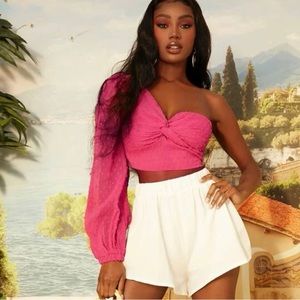 one shoulder crop top pink Large